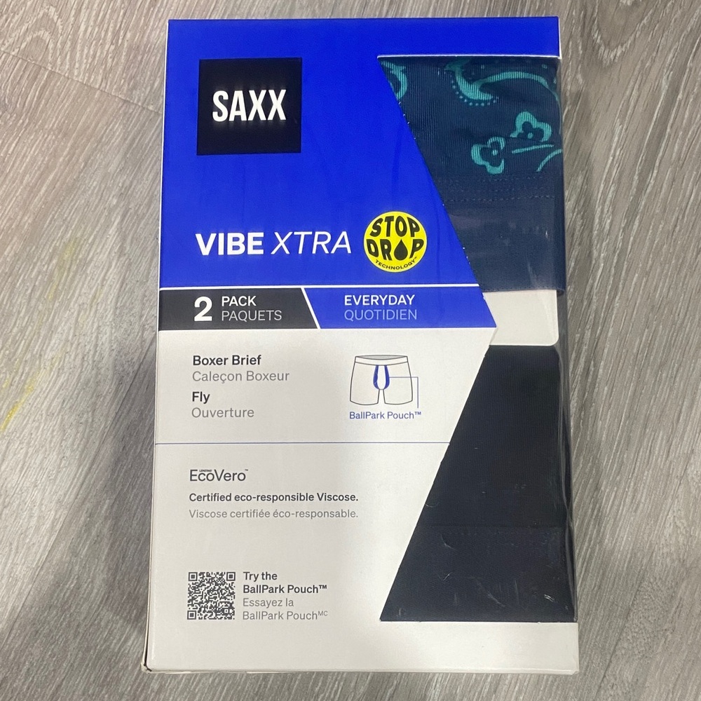 Saxx Vibe Xtra Boxer Briefs 2-Pack in Blue and Black- New in Box L